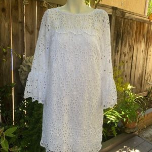 J.Crew crisp white eyelet dress bell sleeve